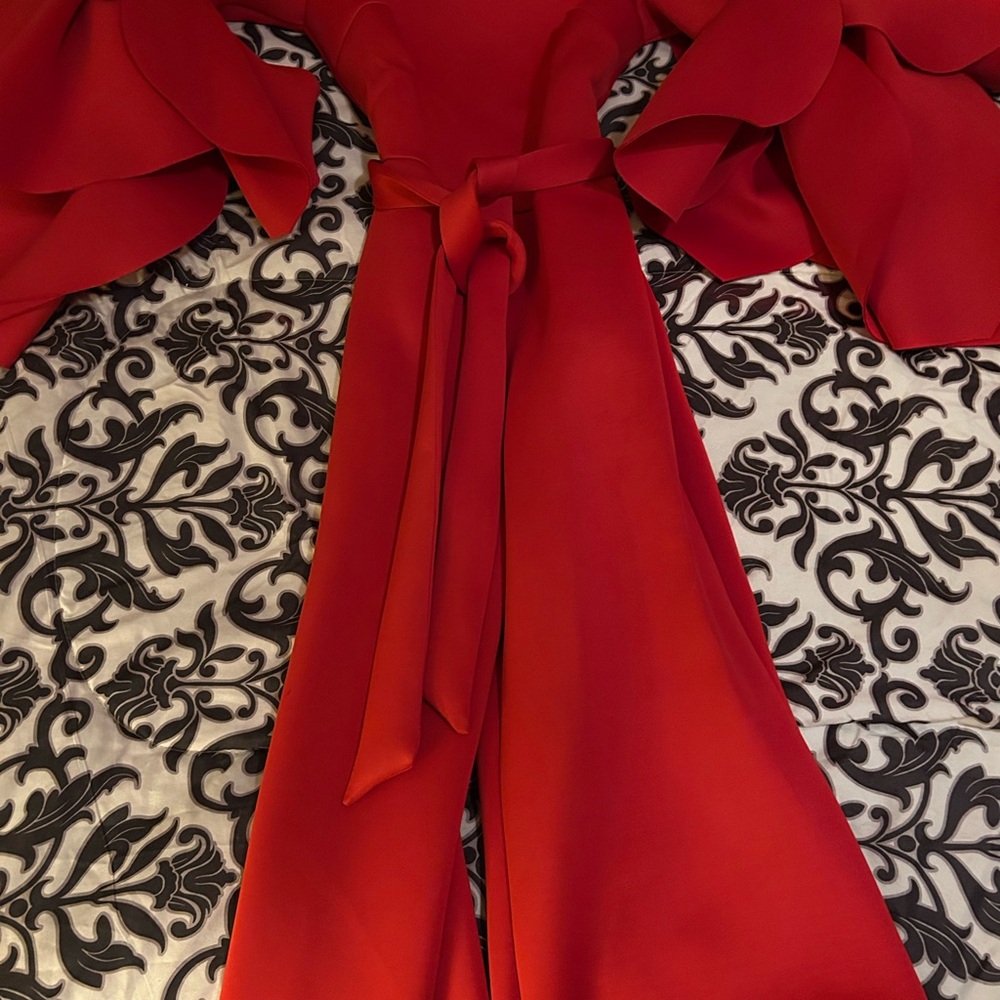 Chic Red Jumpsuit with Flared Sleeves
